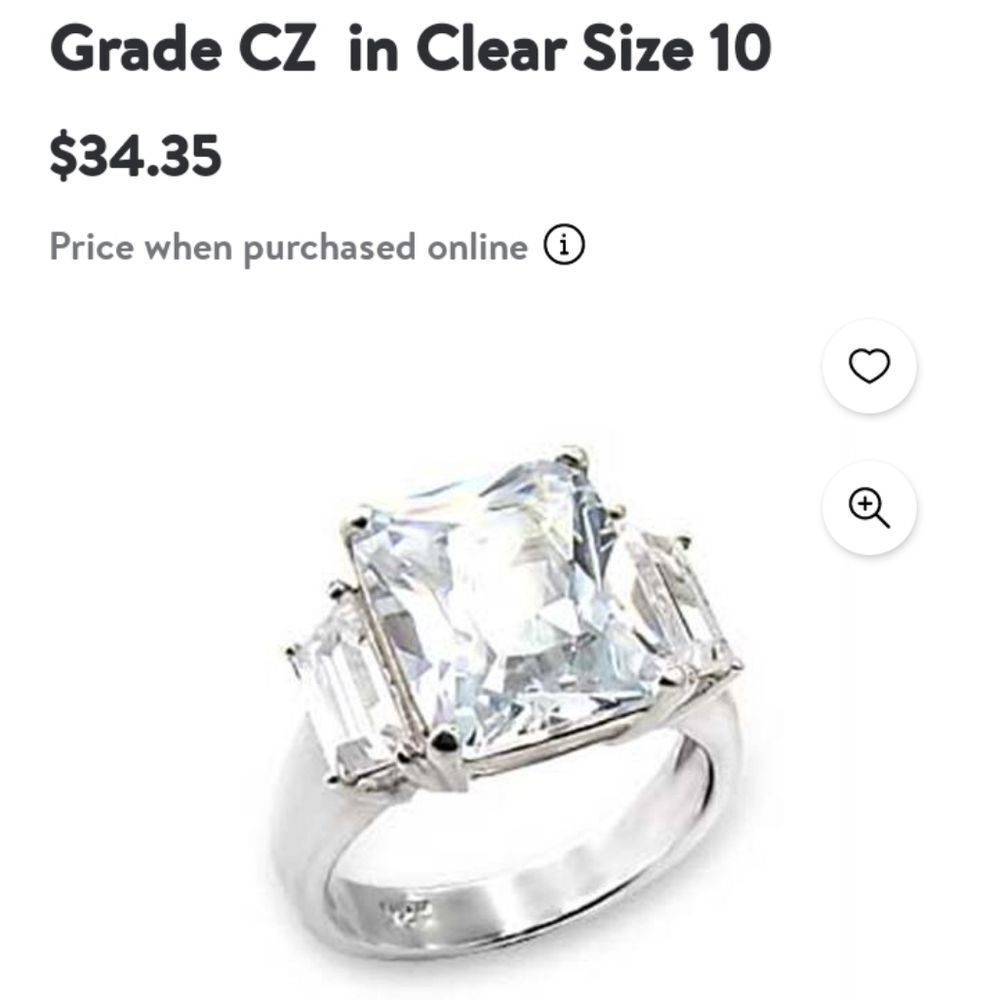 Womans  Sterling Silver 925  Square Highly Polished‎ C.Z.  Sz 5 New - Picture 7 of 10